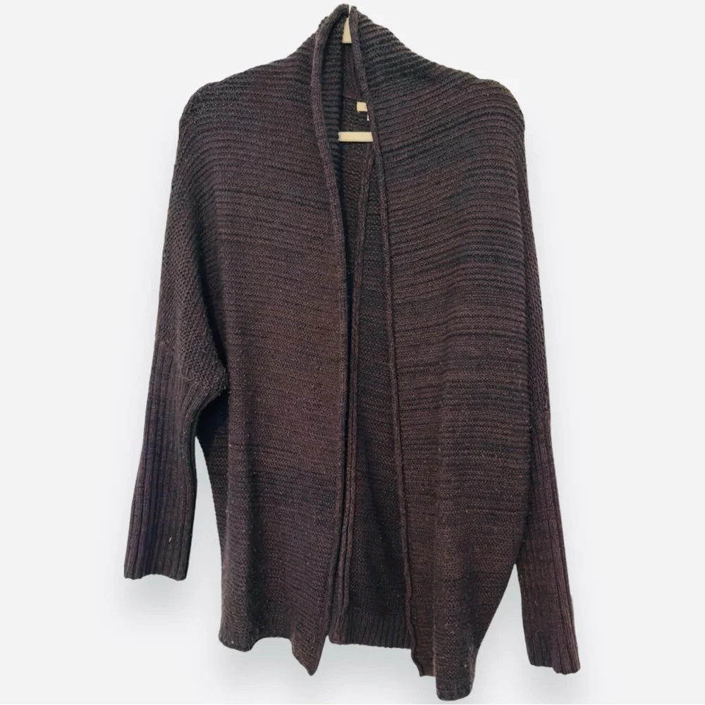 COZY CASUAL Chunky Cocoon Cardigan Open Front Woven Sweater Dark Brown & Black